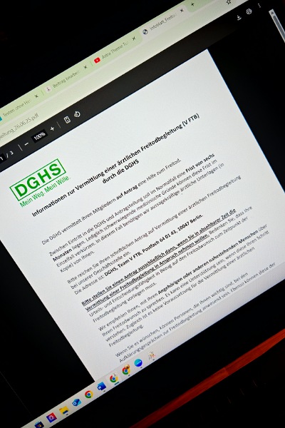 Screenshot einer PDF Datei zum Thema assistierter Suizid der DGHS